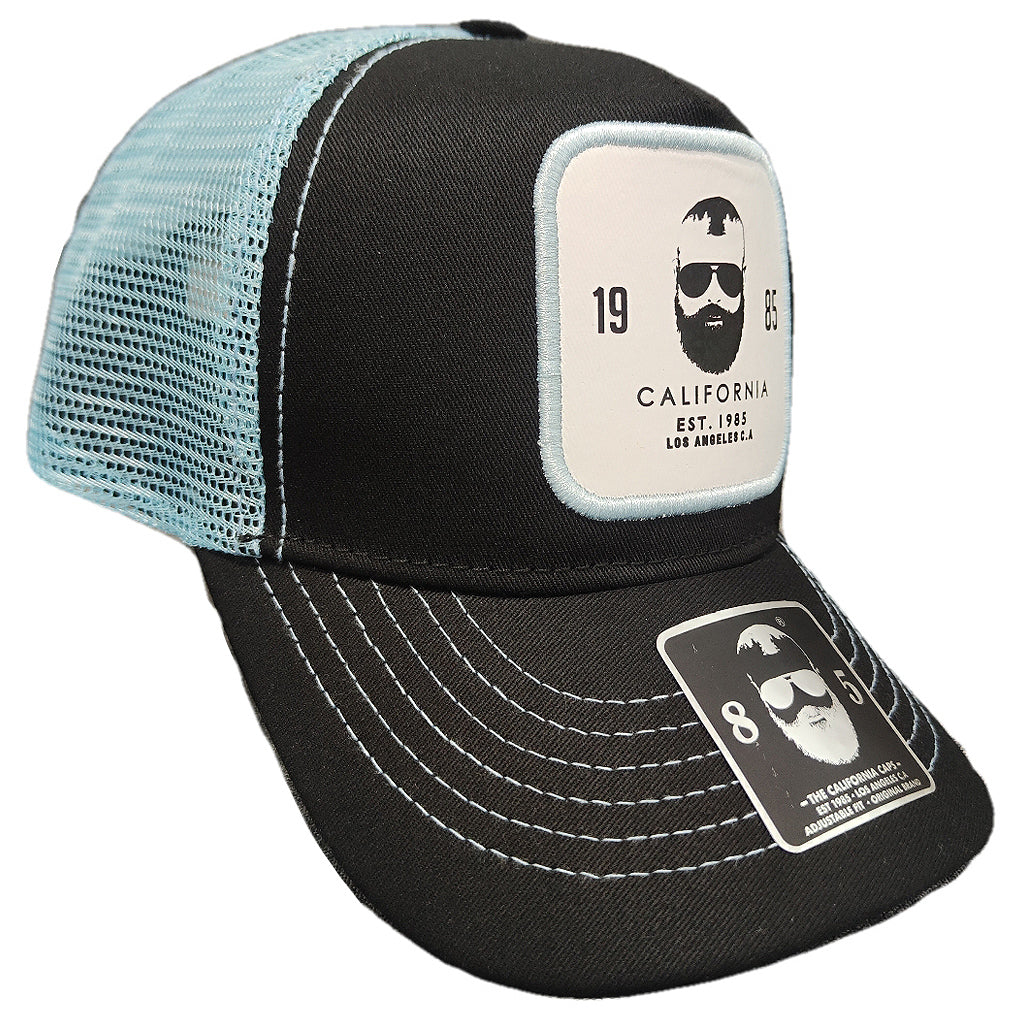 gorra california caps negra con malla azul