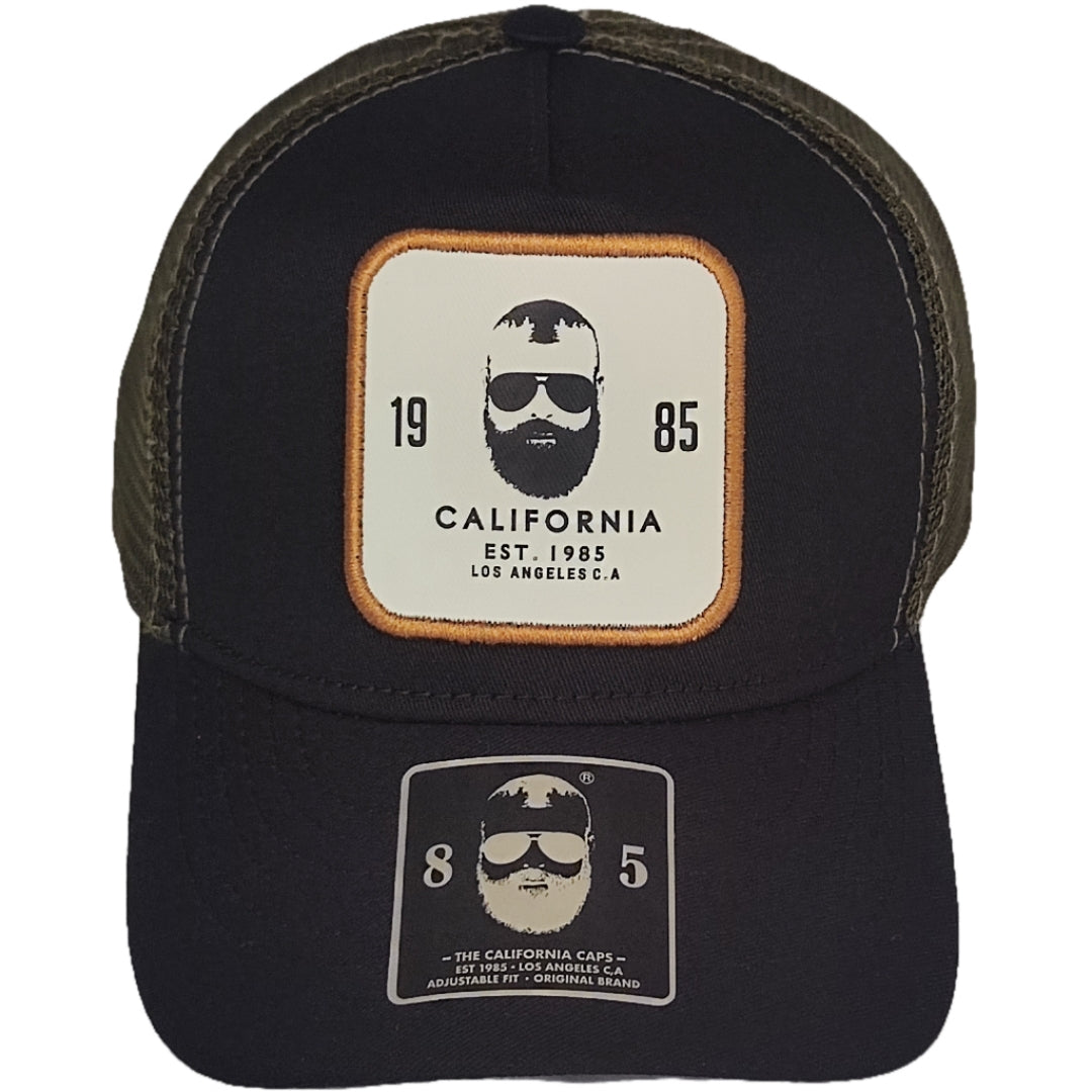 gorra camionera para hombre negra con malla y parche