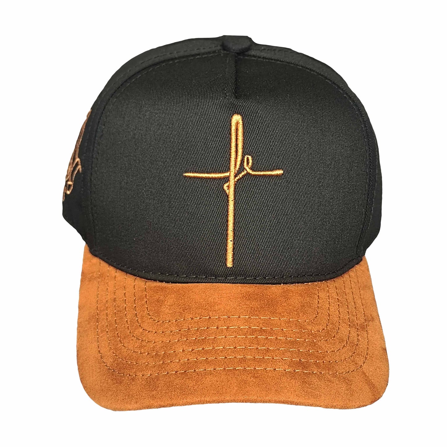 gorra unisex negra con la palabra fe bordada y visera en cuero