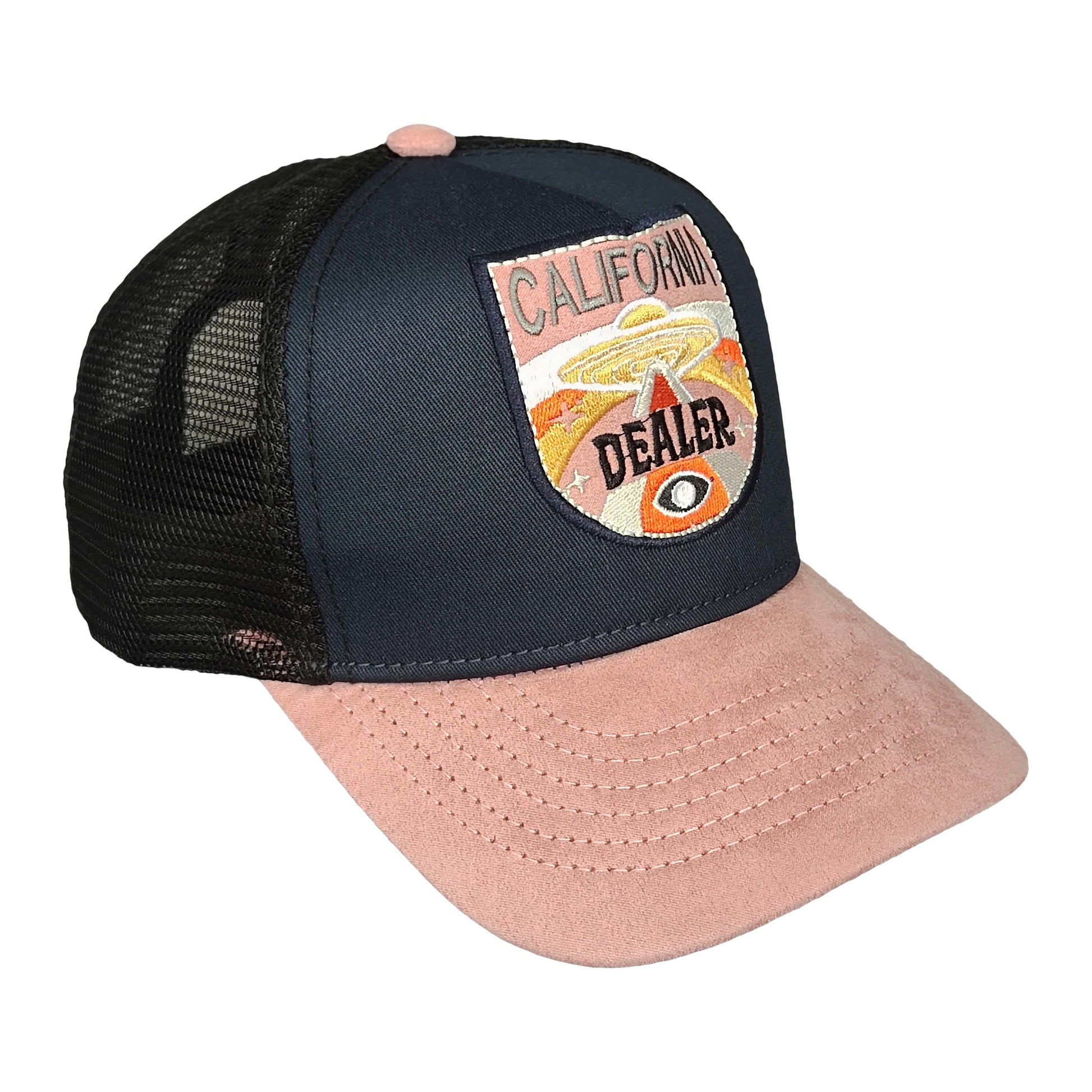 gorra azul california caps con parche frontal dealer visera rosada