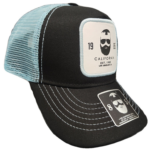 gorra california caps negra con malla azul