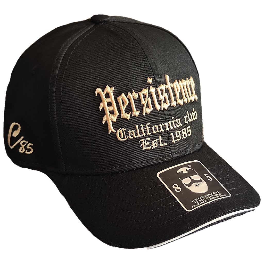 gorra negra bordada persistence con visera de reborde blanco