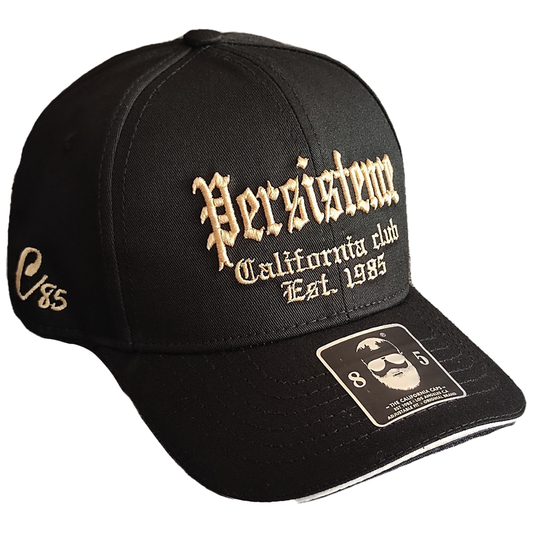 gorra negra bordada persistence con visera de reborde blanco