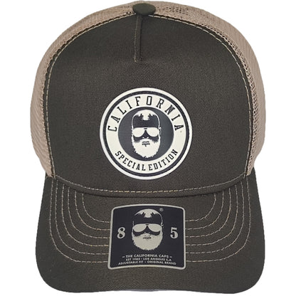 gorra verde con malla beige california caps